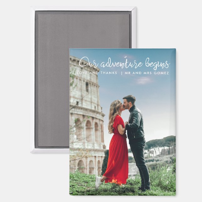 Imán Nuestra aventura comienza. Foto Gracias Boda (Anverso/Reverso)
