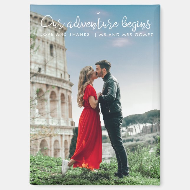 Imán Nuestra aventura comienza. Foto Gracias Boda (Anverso)