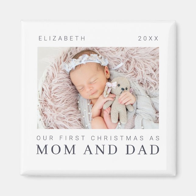 Imán Nuestra primera Navidad como mamá y papá Moda mode (Frente)