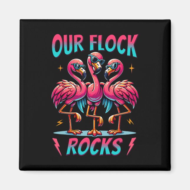 Imán Nuestras Rocas De Reloj Cute Flamingo Familia Vaca (Frente)