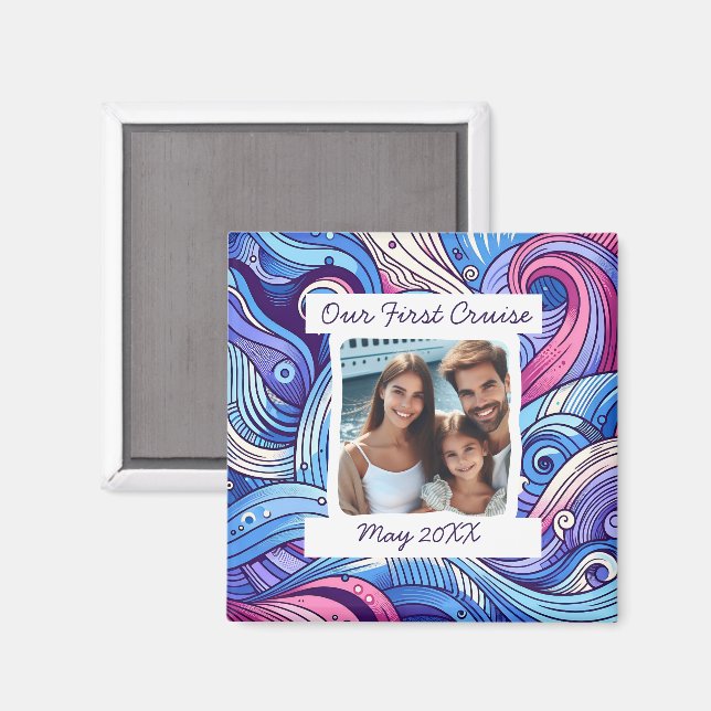 Imán Nuestro primer crucero Whimsical Waves Personaliza (Anverso/Reverso)