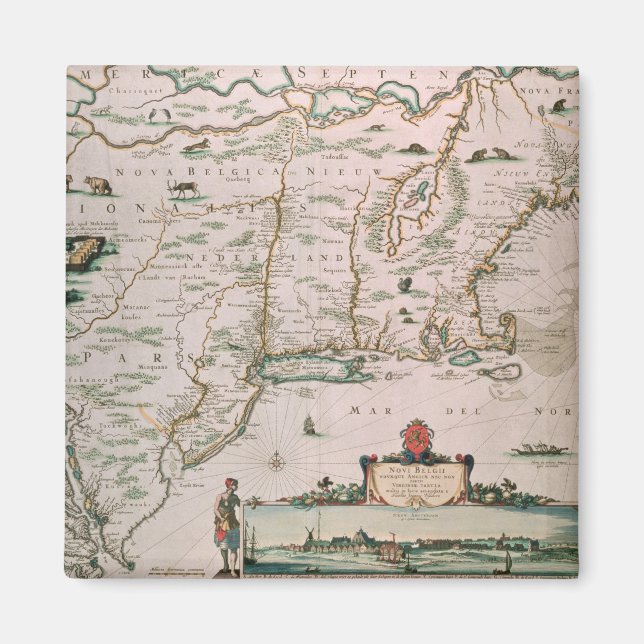 Imán Nueva Bélgica, placa del Atlas Contractus c.1671 (Frente)