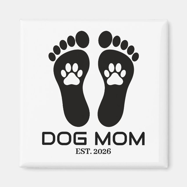 Imán Nueva Mamá Perro Huellas De Pata Negrita Fecha Est (Frente)