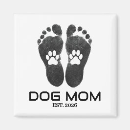 Imán Nueva Mamá Perro Huellas de Pata Negrita Fecha Est