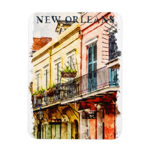 Imán Nueva Orleans Louisiana French Quarter Watercolor