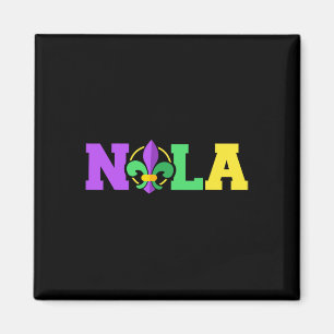 Imán Nueva Orleans Nola en colores de Mardi Gras y Fleu