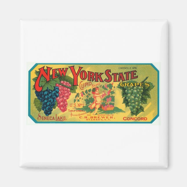 Imán Nueva York Estado Seneca Lake Grapes Vintage Crate (Frente)