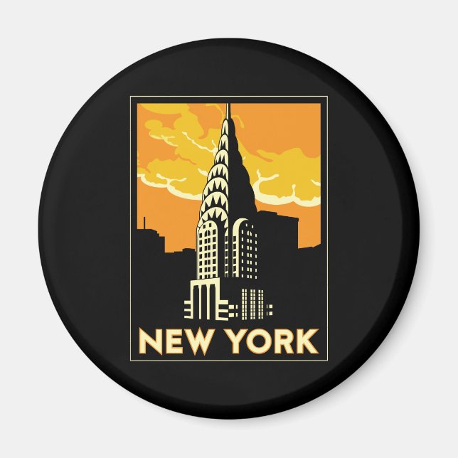 Imán nueva york viajes retro de estados unidos (Frente)