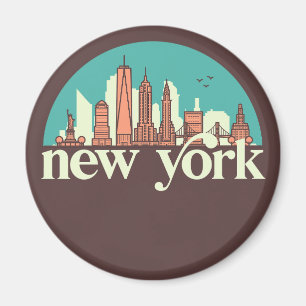 Imán Nueva York Vintage Retro City Skyline Cityscape Ar