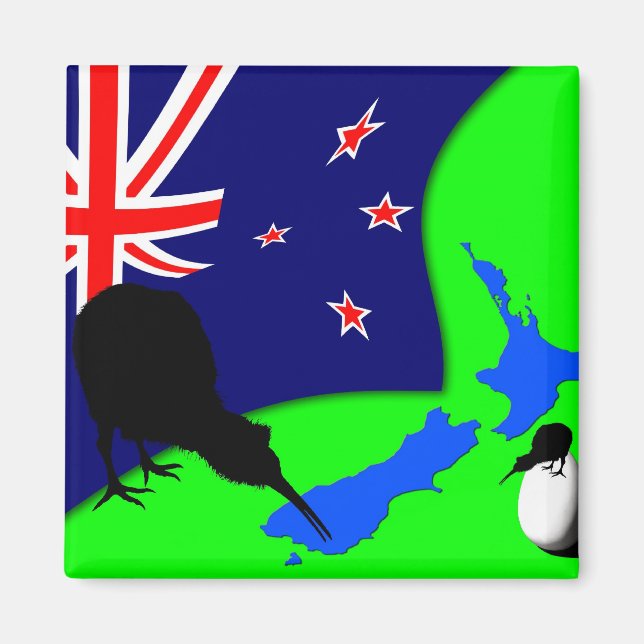 Imán Nueva Zelandia, Kiwi Bird, Bandera (Fridge Magnet) (Frente)