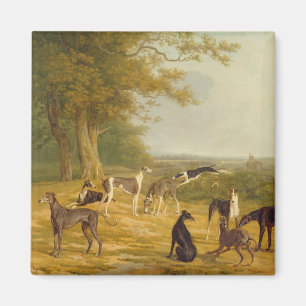 Imán Nueve galgos en un paisaje (aceite en lona)