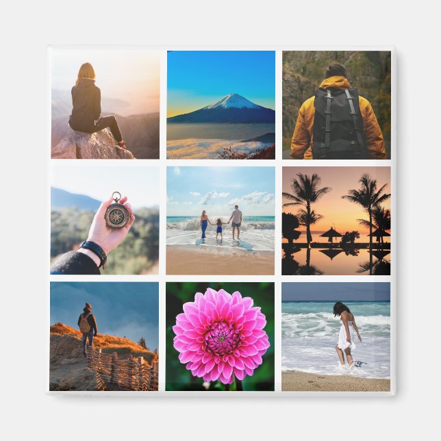 Imán Nueve Personalizables de Collage de fotos de imáge (Frente)