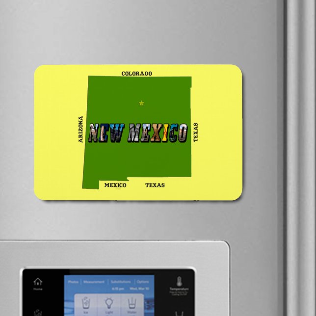 Imán Nuevo mapa de México - Texto de la foto (New Mexico Map Outline Photo Text Flexible Magnet)