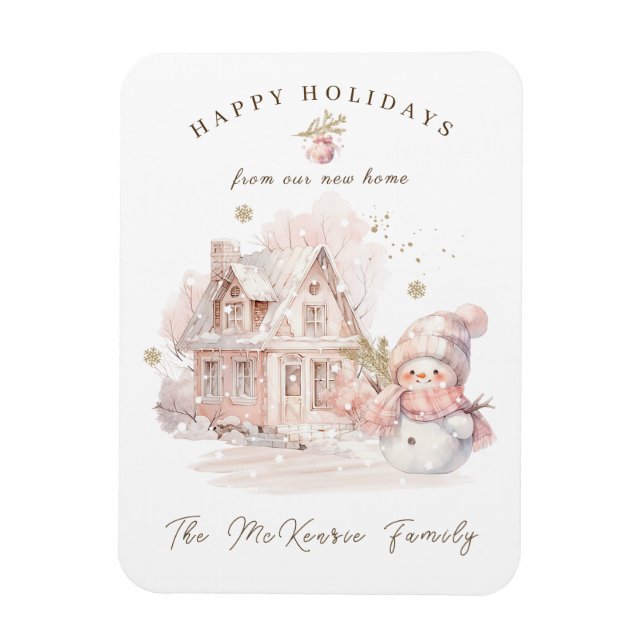 Imán Nuevos Navidades de Snowman rosados caseros (Vertical)