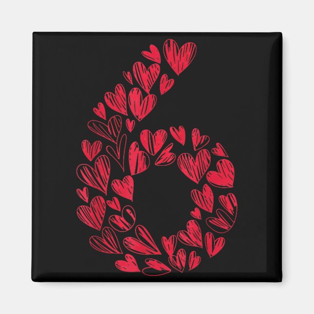 Imán Number 6 - Cute Six Seven Hearts Matching 67 Valen (Frente)