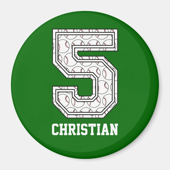 Imán Número 5 de béisbol personalizado (Frente)