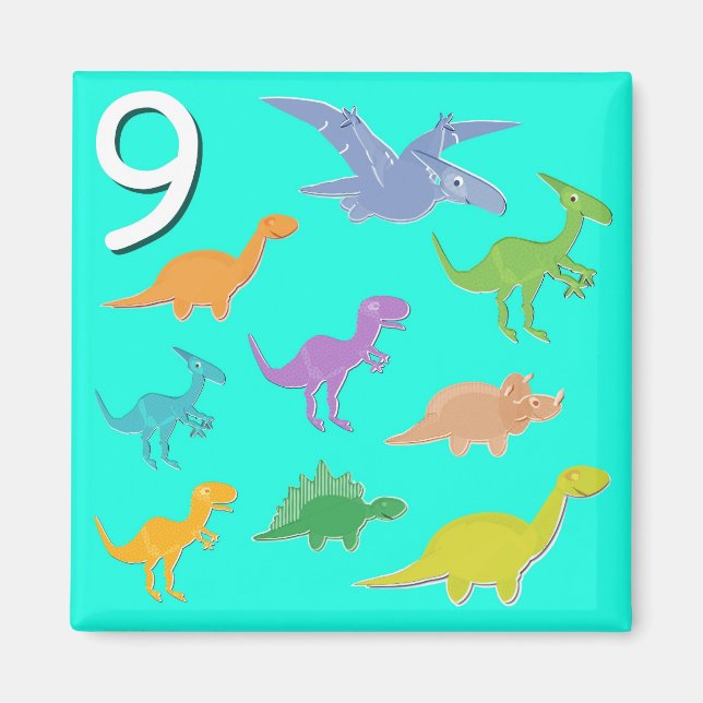 Imán Número 9 Nueve Dinosaurios Contando (Frente)