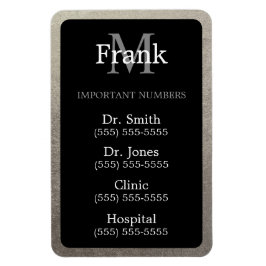 Imán Números de teléfono importantes de negro y Relieve
