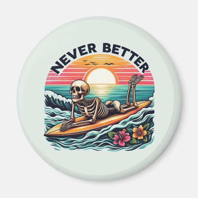 Imán Nunca Mejor - Skeleton Surfing Sunset Wave Design (Frente)