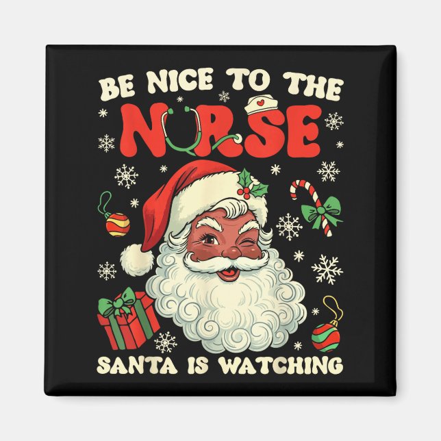 Imán Nurse Christmas African American Santa Is Watching (Frente)