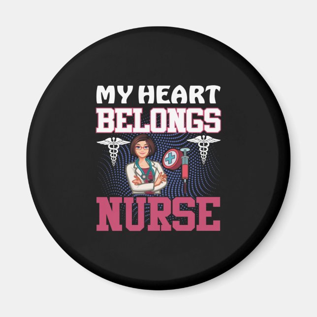 Imán Nurse Gift | Mi corazón pertenece a una enfermera (Frente)