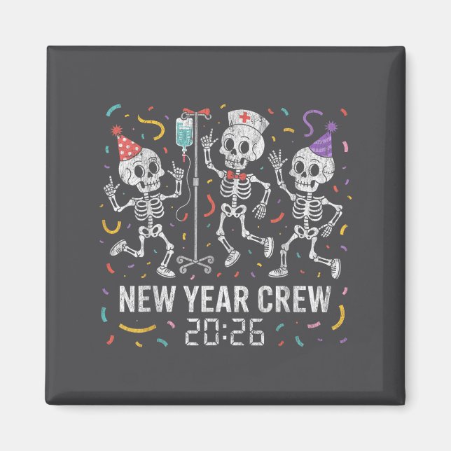 Imán Nurse Skeleton New Year Crew 2026 Funny Er Icu Par (Frente)