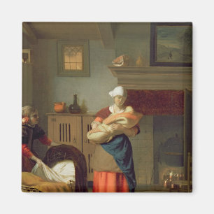 Imán Nursemaid con el bebé en un interior