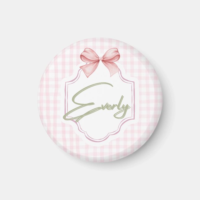 Imán Nursery Bow&Gingham personalizada para niñas todas (Frente)