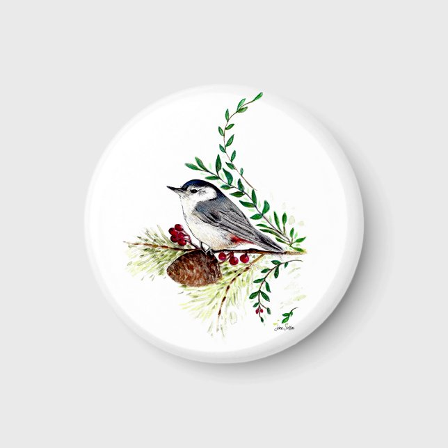 Imán Nuthatch Bird Art (Nuthatch Bird Art Magnet from Jenn Steffen Art)
