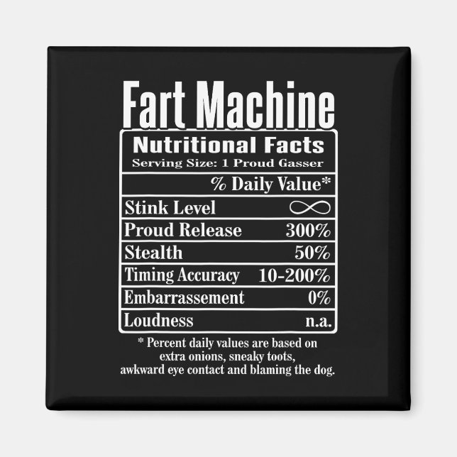 Imán Nutrion Facts Fart Machine Dad Chistes Graciosos F (Frente)