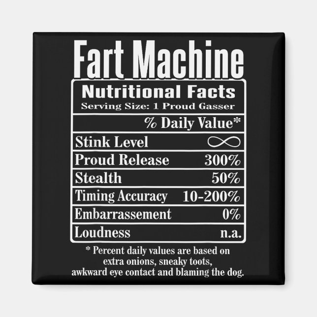 Imán Nutrion Facts Fart Machine Dad Jokes Funny Farting (Frente)