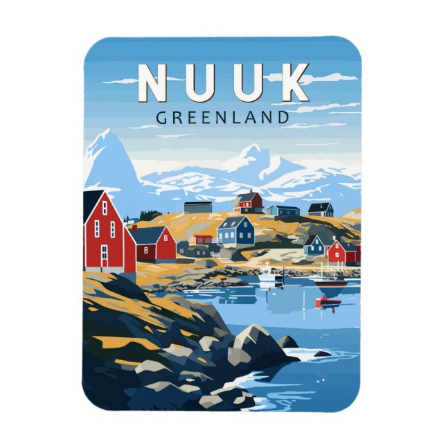 Imán Nuuk Greenland Travel Art Vintage (Vertical)
