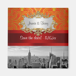 Imán NY Ciudad Skyline BW 112 Rojo Dorado Paisley Guard