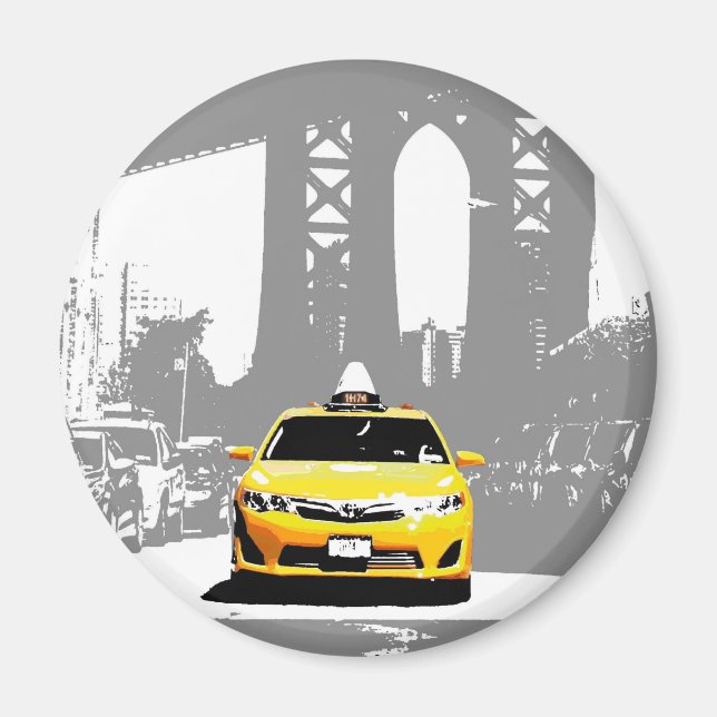 Imán Ny Yellow Taxi Nyc Pop Art Imagen Puente De Brookl (Frente)