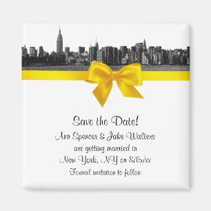 Imán NYC Ancho Horizonte Grabado BW Amarillo Guardar la