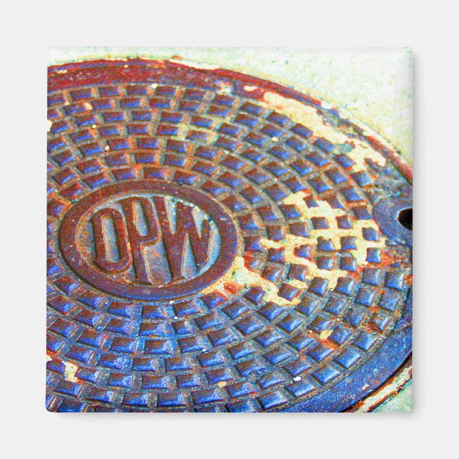Imán NYC DPW Manhole Cover Square Magner (Frente)