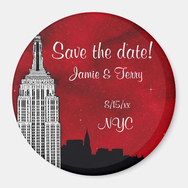 Imán NYC ESB Skyline Silhouette Red Star Guardar fecha  (Frente)