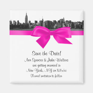 Imán NYC Línea ancha Etched BW Hot Pink Save the Date