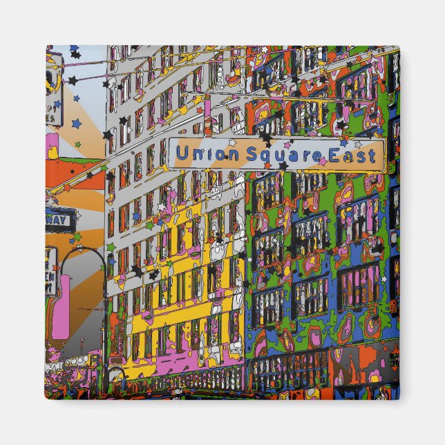 Imán NYC psicodélico: Edificio Union Square, St Rótulo  (Frente)