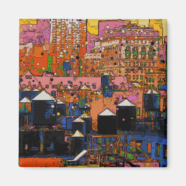 Imán NYC psicodélico: Torres de agua de Nueva York en i (Frente)