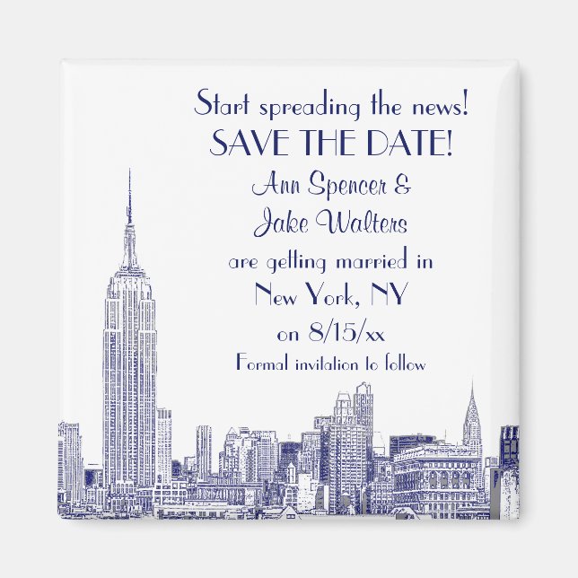 Imán NYC Skyline 01 Grabado Save the Date Azul (Frente)
