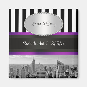 Imán NYC Skyline BW Blk Wht Strp Purple P Guardar Fecha