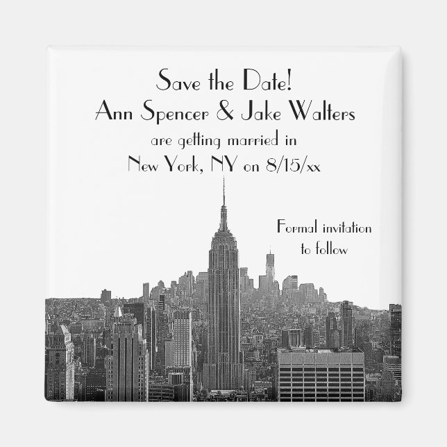Imán NYC Skyline ESB Top of the Rock Save the Date (Frente)