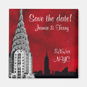 Imán NYC Skyline Silhouette Red Star Save Date Magnet 2