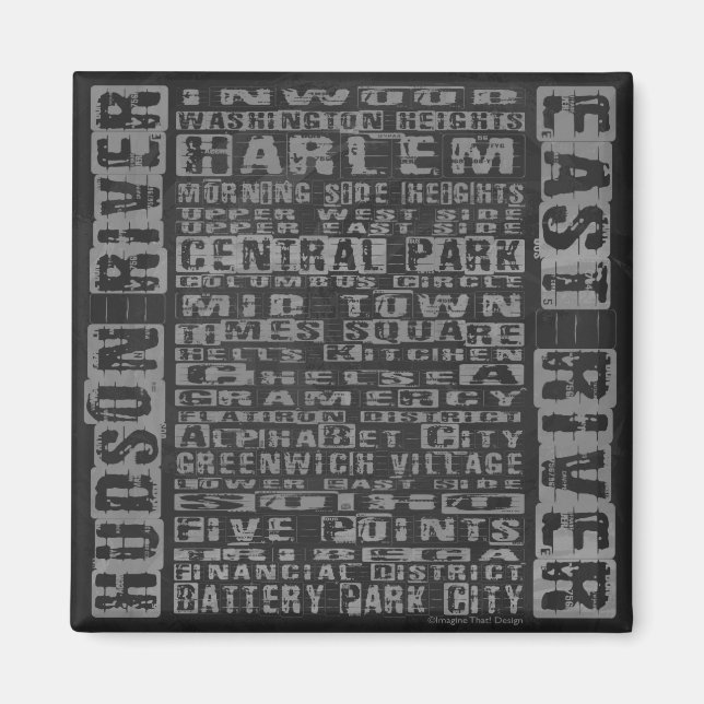 Imán NYC Vecindarios Gris (Frente)