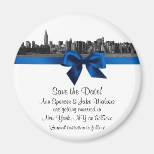 Imán NYC Wide Skyline Etched BW Royal Blu Save the Date