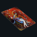 Imán Nymph en miniatura persa<br><div class="desc">Baile de un chica persa,  pintura en miniatura Hermosa pintura de una joven ninfa chica usando el tradicional traje de folk iraní con túnicas floridas,  bailando y vertiendo vino de la jarra contra un fondo de fantasía en su mayoría rojo brillante</div>