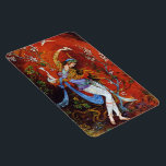 Imán Nymph en miniatura persa<br><div class="desc">Baile de un chica persa, pintura en miniatura Hermosa pintura de una joven ninfa chica usando el tradicional traje de folk iraní con túnicas floridas, bailando y vertiendo vino de la jarra contra un fondo de fantasía en su mayoría rojo brillante</div>