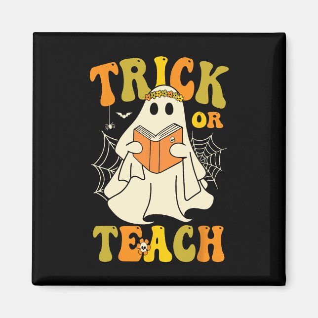 Imán O Enseñar Groovy Halloween Enseñanza Fantasma Flor (Frente)