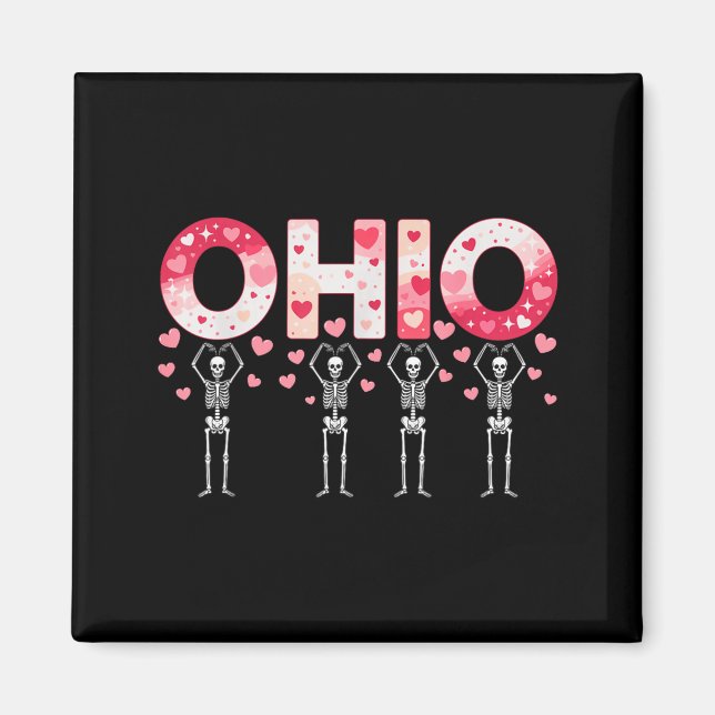 Imán O-h-i-o Funny Skeletons Ohio In Midwestern Valenti (Frente)